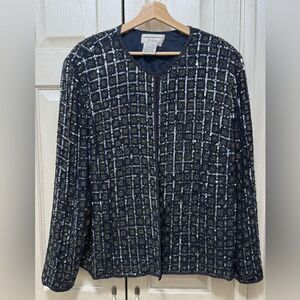 Adrianna Papell Occasions 20W Navy Blue Silk Beaded  Embellished Lined Cardigan